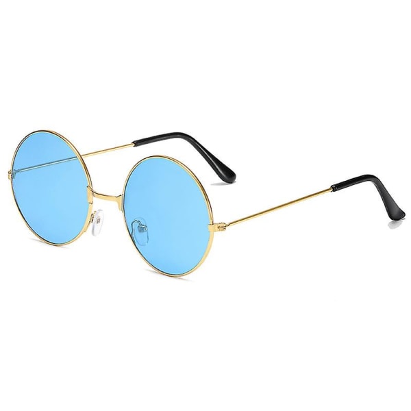 K guldramme Vintage rund John Lennon polariserede solbriller til mænd Kvinder Circle Hippie solbriller (blå) blue K gold frame