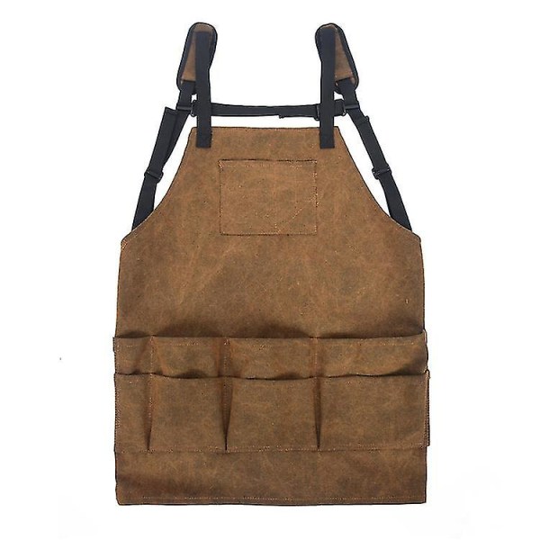 Værktøjsforklæde Kraftig arbejdsforklæde til mænd Lærredstræbearbejdningsforklæde Værktøj med lommejusterbar ryg (mudderfarve) Mud Color