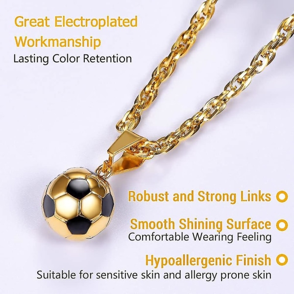 Halsband för män fotbollshänge, med kedja, graverad Tillgänglig-guldpläterad/316l rostfritt stål