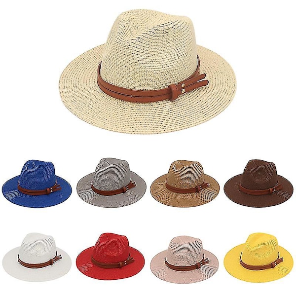 Ny naturlig Panama mjukformad stråhatt sommar dam/herr bred brätte strand solhatt UV-skydd Fedora hatt black