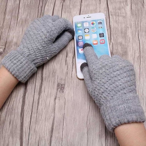 Snygga Vinterhandskar för Kvinnor - Mjuka, Varma, Stickade, Stretchiga, Full Finger, Pekskärm grey