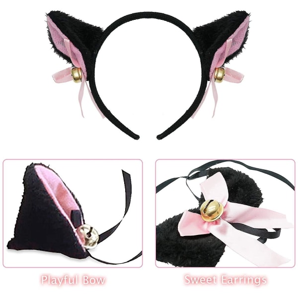 Cat Cosplay Costume - 5 stk Sett Cat Ear & Tail With Collar Paws Hansker