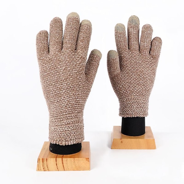 Stickade handskar "pekskärmshandskar dam, varma stickade handskar" (2 par)(ljusbrun) light brown