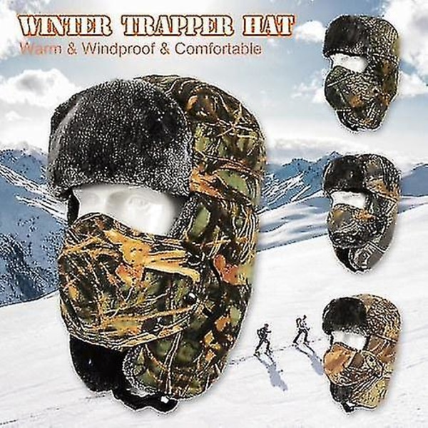 Hhcx-vinter Trapper Hat Øreklap fortykket fleecefor Aftageligt ansigtsbetræk Vindtætte hatte