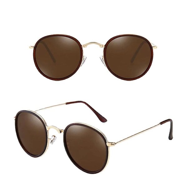 Unisex Alloy Oval Full Frame Polarized Uv Protection Fashion All-match Solbriller brown gold frame