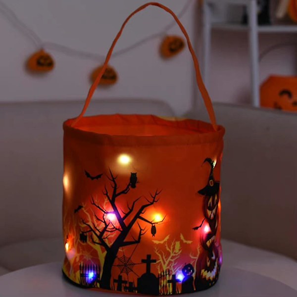 Halloween lysande godispåsar med LED-ljussträng bärbara trick or treat tote väskor godisförvaringshink