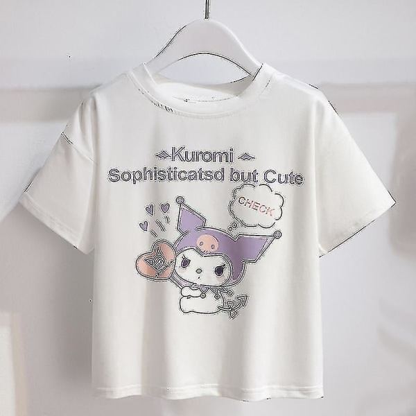 Sanrios Cartoon Kawaii Girls Vit T-shirt kostym Kuromi Söt sommar Kortärmad College Jk Uniform Kjol Barn Fashionabla kjol Kuromi1 130cm