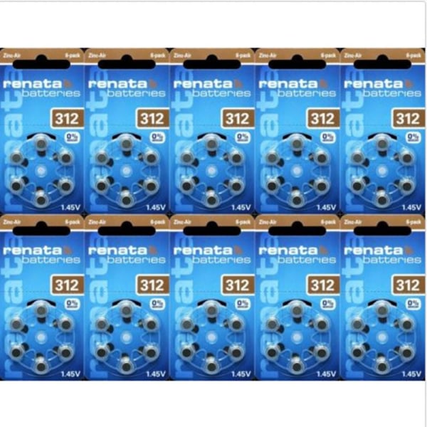 312 Renata 6-Pack X10= 60 stycken hörapparatsbatterier Aluminium
