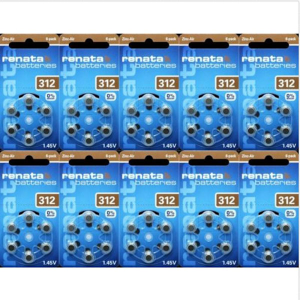 312 Renata 6-Pack X10= 60 stycken hörapparatsbatterier Aluminium