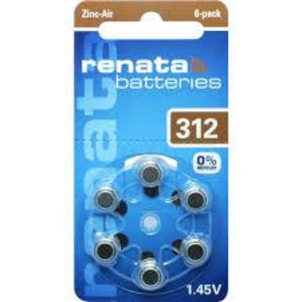 312 Renata 6-Pack X10= 60 stycken hörapparatsbatterier Aluminium