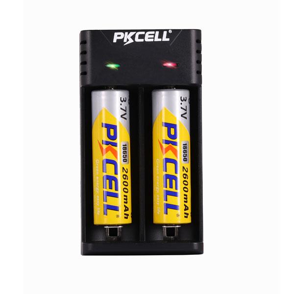 PKcell 18650 Laddare + 2 batterier Svart