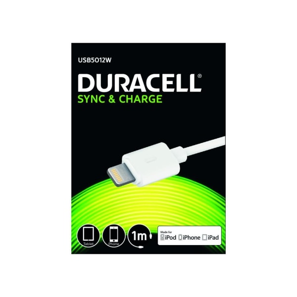 Duracell 5012 USB til Lightning Kabel, 1 meter Vit