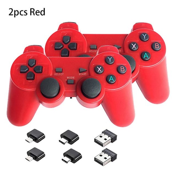 2,4ghz Trådlös Gamepad För PC Laptop USB Spelkontroll Joystick För Ps3 Android Tv Box Windows Raspberry Pi 4 3 Joypad 2pcs Red