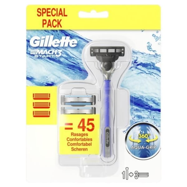 Gillette Special Pack Mach3+ Startrakhyvel för män med Aqua-Grip-handtag + 2 påfyllningar