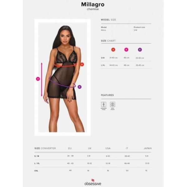 Millagro Babydoll and Thong - L-XL - Dam Svart L/XL