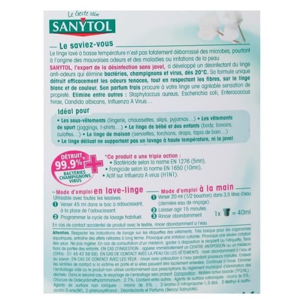 SANYTOL Desinfektionsmedel för linne - 1 l