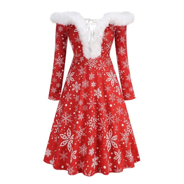 Dammode V-ringad avslappnad passform Jul Cosplay Kostym Mönstrad Klänning, Storlek L L
