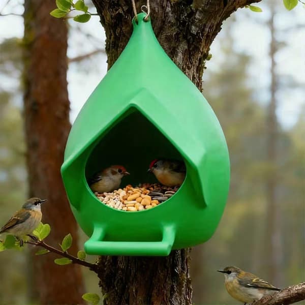 Stor kapacitet udendørs hængende fuglefoderautomat i plast til vilde fugle grøn Green