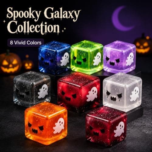 Halloween Squishy Cube, Glitter Spøgelse Fidget Legetøj, 2,17 Tommer