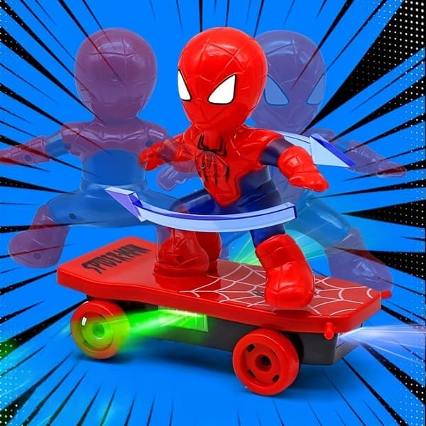 Spider-Man Röd & Blå Actionfigur Skateboard, Rörlig Samlarleksak i Chibi-stil med Skateboard, Logotyp & Ikonisk Kostym, Present