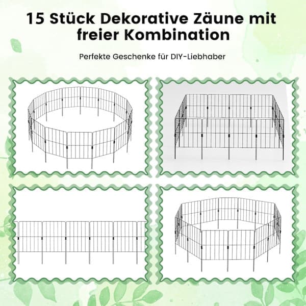 Dekorativt metallhagegjerde, 25 deler, svart, rustfritt