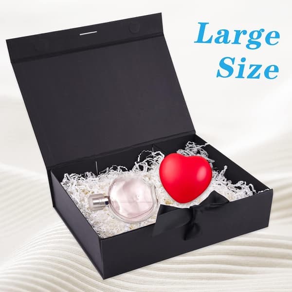 Lyxig presentförpackning med lock, rektangulär, premium, födelsedag, årsdag (26,7×19×8cm, svart)
