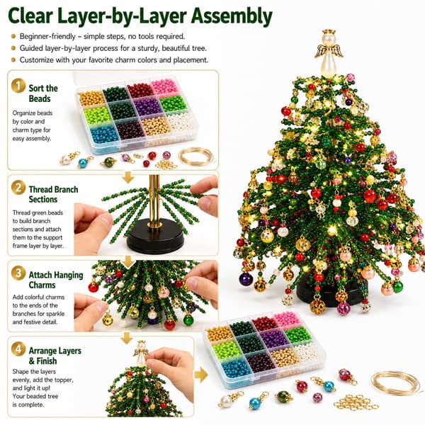 DIY Perlejuletre-sett, 3D Krystallperlejuletre (#A1) #A1