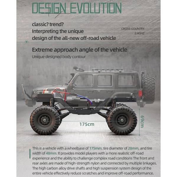 1/16 RC Crawler, 4WD Full Proporsjonal Rock Crawler LED-lys Blå Blue