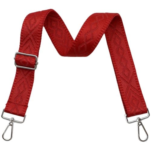 Crossbody-stropper til punge Brede skuldertaskestropper Justerbar erstatningsbroderet pungstrop til håndtasker Silver Hardware-red