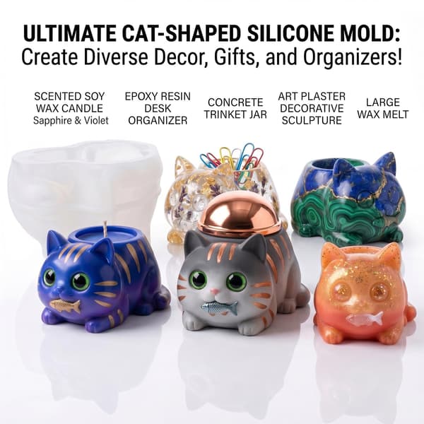 3D katt silikonform dyrelysestake harpiksform for sukkulenter Cat Resin Mold