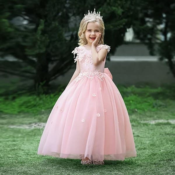 Jentekjole 120cm, prinsessekjole til jenter, bryllup, rosa/hvit/blå tyllkjole til barn