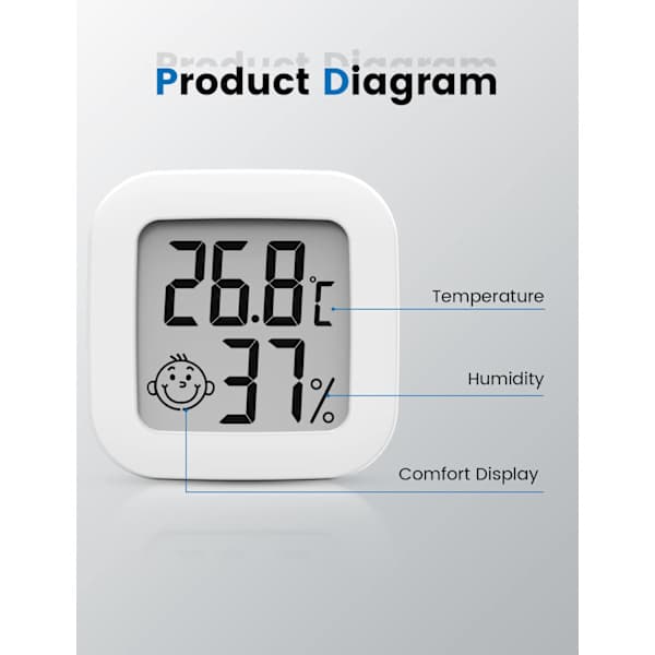 2 stk. Digitalt termometer hygrometer LCD innendørs utendørs