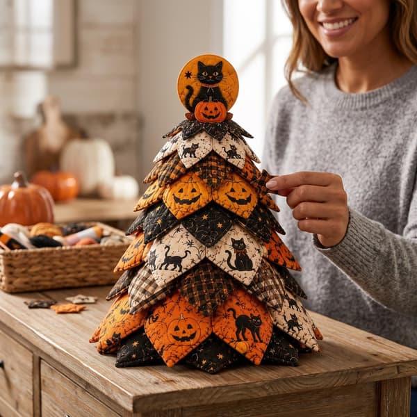 DIY Halloween-tilkkukangaspuusarja, 3D-ompelutyö Halloween-puu E/1