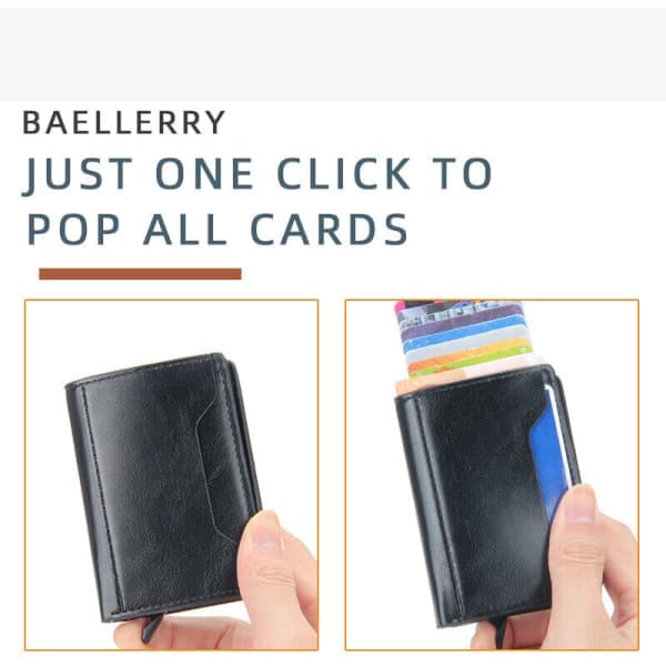 Mr. Pop Up Wallet RFID-blokerende Slank Kortholder Automatisk, på lager Sort