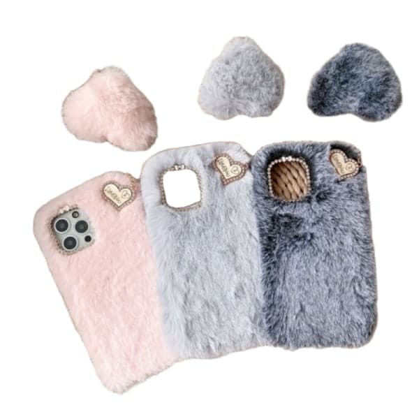 Jeg elsker dig hjerte fluffy etui til lyserød iPhone 13