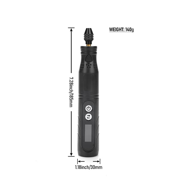 Trådløs miniature elektrisk graveringspen med HD digitalt display, sort Black