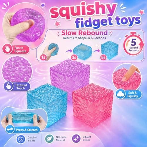 Stress Cube Squishy Fidget, Blå Squishies Klemme Sensorisk Legetøj Sky Blue