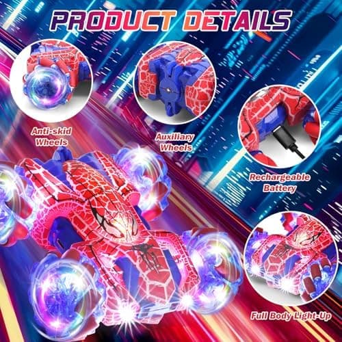 Gestusfølende RC Stuntbil 2.4GHz Helkropslys Dobbeltsidet RC Biler Dual Control Red