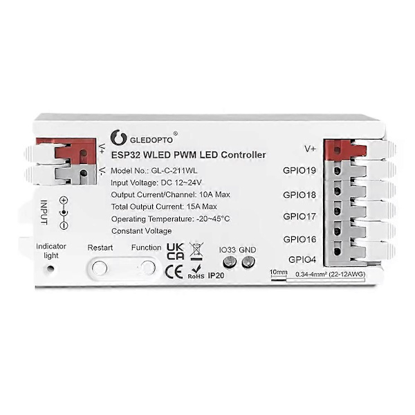 ESP32 PWM WLED LED-controller 5 tilstande i 1 DC 12-24V