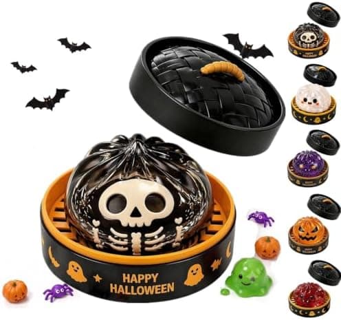 Halloween Spooky Ghost Dumpling Squishies Legetøj, Dumplings Stressbolde til Voksne Fidget Legetøj med Damper, Aflastning Fidget Sensorisk til Helligdage & 13#black