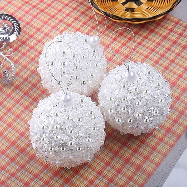 8 cm julkula, 4-pack hållbara julgranskulor, vit white