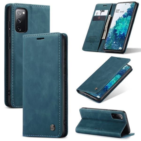 Samsung Galaxy S20 FE CaseMe Retro Plånboksfodral PU Läder Blå