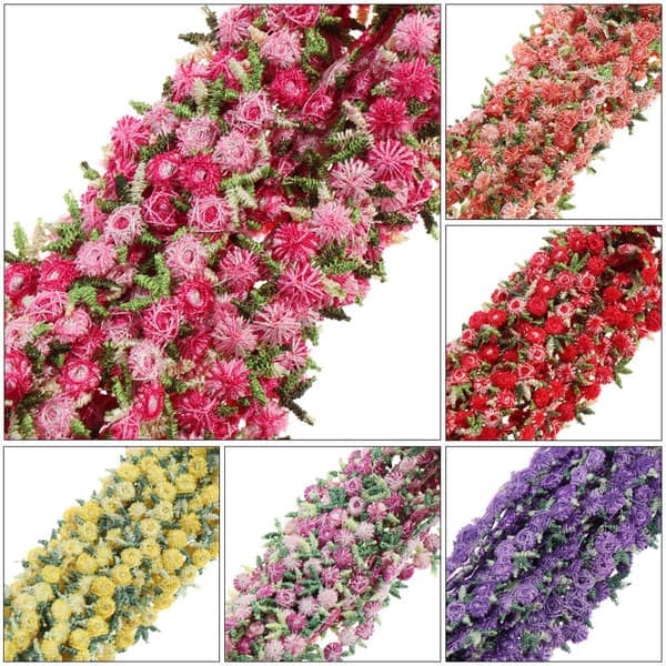 Blommigt spetsband med kantband i tyg BLÅ Blå blue