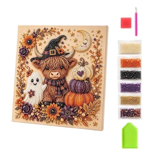 Halloween Spøgelse Perlemalingssæt til Voksne, Highland Ko Diamantkunst Sæt DIY Kits -04
