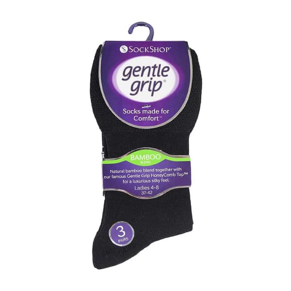 Gentle Grip - 6-pack damstrumpor i bambu utan resår Black 4-8 UK