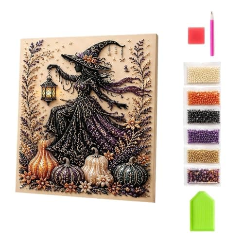 Perle Diamant Kunstsæt til Voksne, Halloween Hekse Diamantmaleri Sæt DIY Kits -01