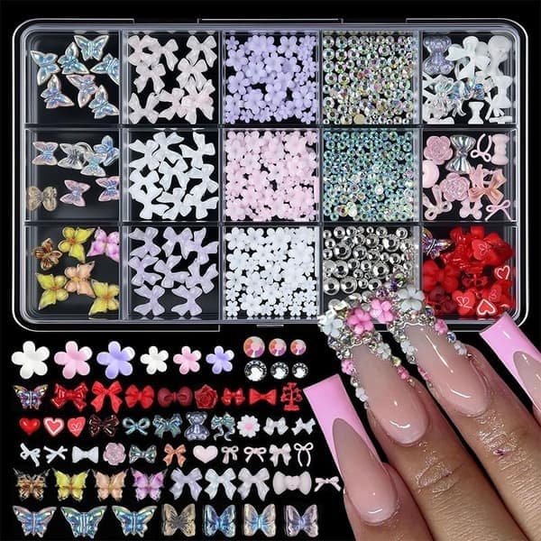 3D Neglekunstdekorasjonssett Harpiks Sløyfer Perler Former DIY Pynt, Størrelse 3 3