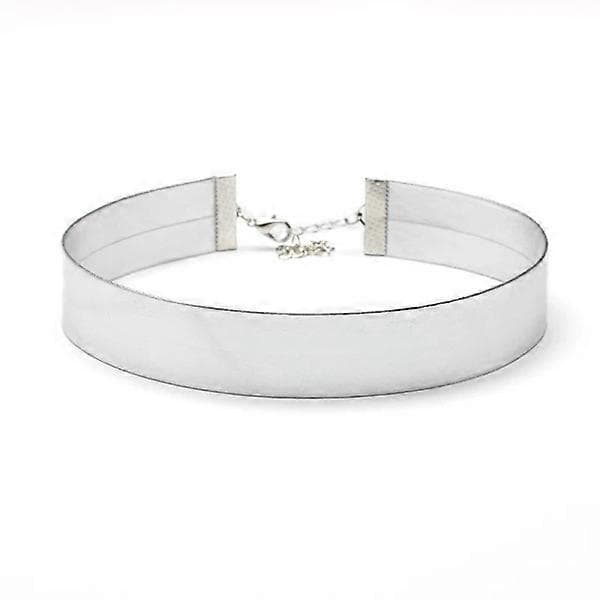 Glänsande bred metallisk silverchoker / halsband silver