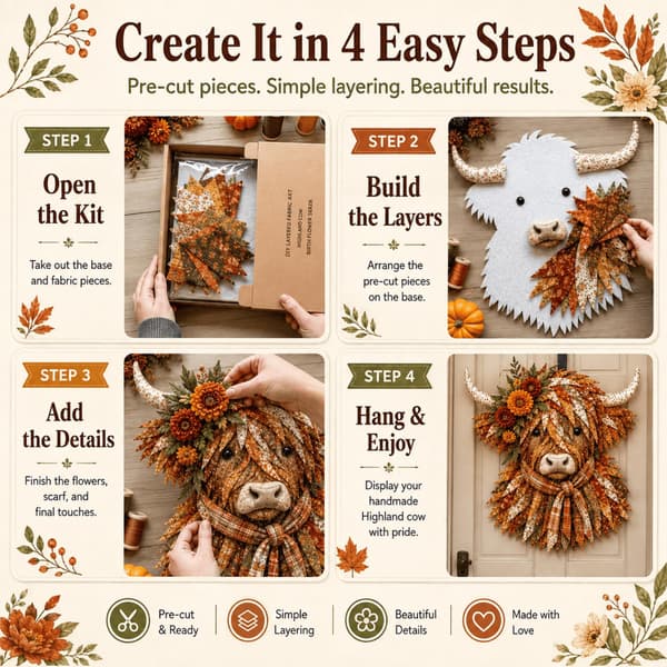 Födelseblomma Highland Ko 3D Skiktad Tygtavla DIY Kit för Vuxna (E1PC) E1PC