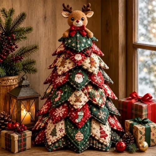 DIY Quiltad Julgran Kit, 3D Tyg Patchwork Hantverk för Nybörjare 7in Style a